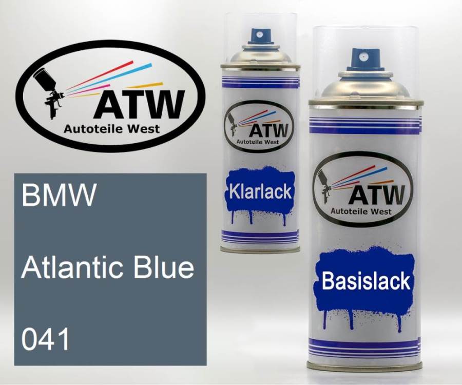 BMW, Atlantic Blue, 041: 400ml Sprühdose + 400ml Klarlack - Set, von ATW Autoteile West.